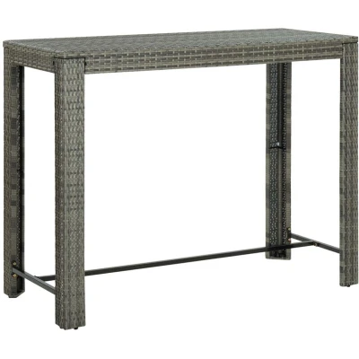 Image of vidaXL Garden Bar Table in Grey, Made of Poly Rattan, w/Sturdy Powder Coated Steel Frame, for Indoor &amp; Outdoor Use, 140.5x60.5x110.5 cm