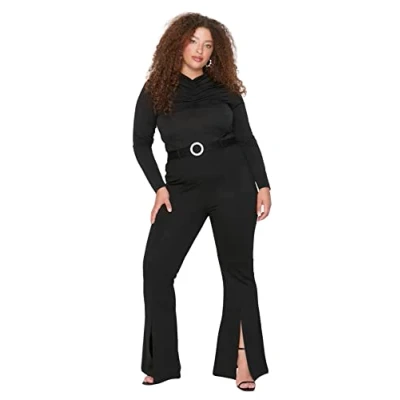 Image of Trendyol FeMan Plus Size Normal Waist Flare Leg Trousers Black