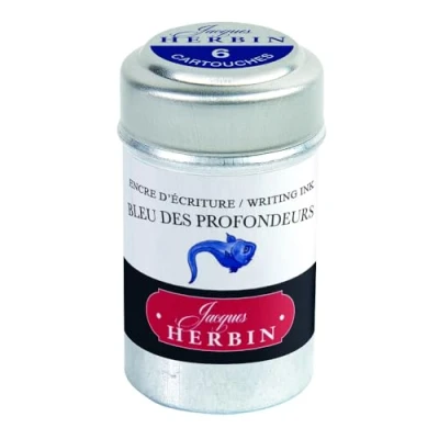 Image of Jacques Herbin Blue of the Depths Universal Writing Ink Cartridges, Dark blue, Set 6
