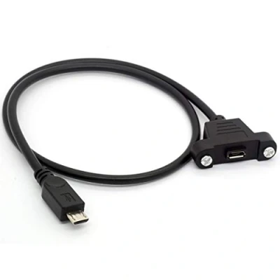 Image of OpenII Micro B Male to Female Cable, Screw Panel Mount USB Cable Extension Cord for Raspberry Pi, Arduino, Feather 50cm