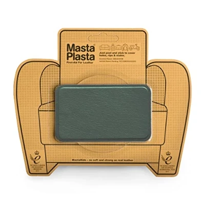Image of MastaPlasta Premium Leather Repair Patch Green 10cm x 6cm (4in 2.4in). Instant Upholstery Quality Scratch and Tear for Sofas, Car Interiors, Bags, Vinyl &amp; More