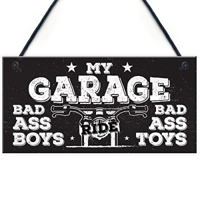 Image of Red Ocean My Garage Man Cave Hanging Wall Plaque Motorbike Enthusiast Garden Shed Sign Dad Grandad Gift