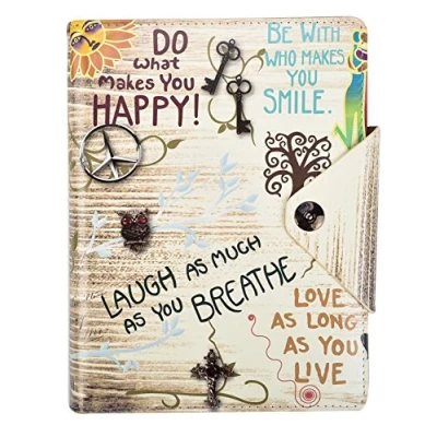 Image of Arpan A5 Executive Personal Organiser Ruled Notebook, &#039;&#039;Life inspirational slogans&#039;&#039; Padded Leather Cover With Stud button closure (Slogan Cream)