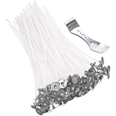 Image of Candle Wicks, 100 Pieces Pre Waxed Making Wicks with Wick Holder Sustainer for DIY Making(15 cm)