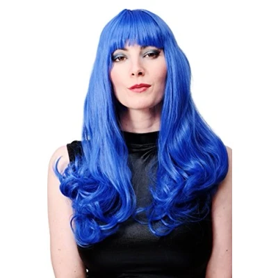 Image of WIG ME UP Party/Fancy Dress/Halloween Lady long BLUE FRINGE slightly curly Diva Cosplay Punk
