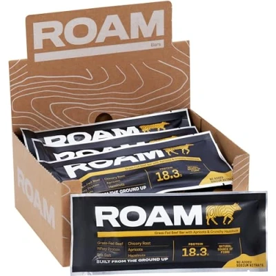 Image of ROAM Natural Protein Bars, Meal Replacement Keto 6 x 45g Beef Bar &amp; Healthy Snacks, Ideal For Carnivore Diet, Gluten Free Sticks (Apricot Hazelnut, Bars)
