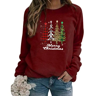 Image of Christmas Tree Jumper Women Xmas Jumpers For Bad Funny Womens Ugly Pullover Ladies Sweatshirt Sweatshirts Red L