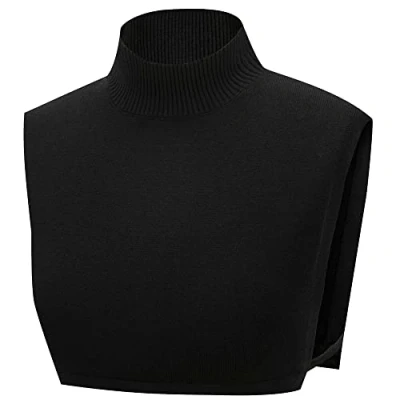 Image of LoudSung Detachable Sweater Bust Knitted Turtleneck Half Shirt Winter Fake Collar Elegant for Women Girls Black