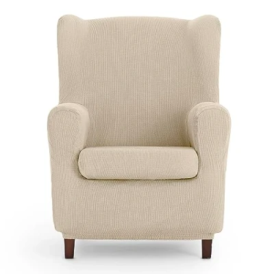 Image of Eysa Ulises elastic wing chair sofa cover colour 00 ecru, Polyester Cotton, 37 x 5 29 cm