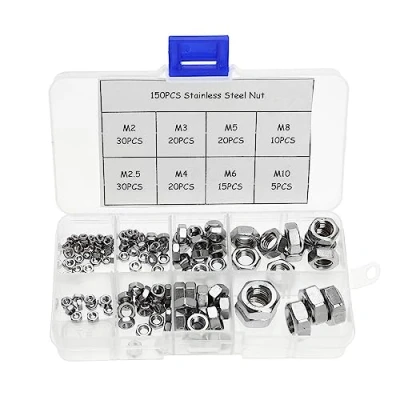 Image of 150pcs Stainless Steel Hex Nuts Lock M2/M2.5/M3/M4/M5/M6/M8/M10 Metric Assortment Kit