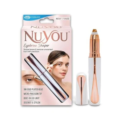 Image of JML NuYou Eyebrow Trimmer Brow Shaper with Micro Precision Trimming Head Hypoallergenic 18K Gold Plated Razor, LED Lit Trimmers, Portable for On The Go Quick Touch ups