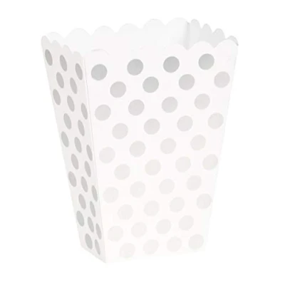 Image of Silver Dots Paper Treat Boxes (14cm Tall) Pack of 8 Elegant Party Favor Containers for Sweets &amp; Gifts