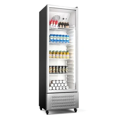 Image of KLARSTEIN GrandCooler 306L Drinks Fridge Beverage Refrigerator with Double Glazed Door, Aluminium LED Lighting, 4 Shelves, 0C to 10C, Wheels, Energy Class B