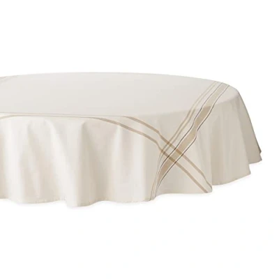 Image of DII French Stripe Dining Table Collection Farmhouse Style Tablecloth, 70 Inches Round, White Chambray