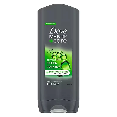 Image of Dove Men+Care Extra Fresh Body cleanser with MicroMoisture technology and Face Wash for hydrated healthy skin 400 ml pack of 3
