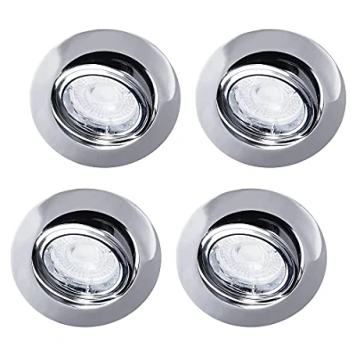 Image of LITECRAFT Recessed Downlight Tiltable Diecast GU10 Spotlight with LED Bulbs in Polished Chrome 4 Pack