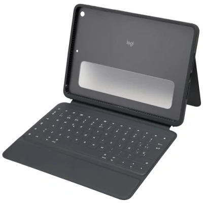 Image of Logitech Rugged Folio for iPad (7th, 8th, &amp; 9th generation) Protective Keyboard Case, QWERTY Italian Layout Graphite
