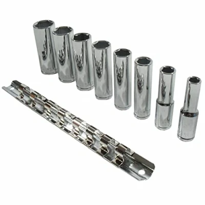 Image of Dunnet Tools 8 Piece 3/8&quot; Drive Socket Set Imperial Heavy Duty Hex Tool 5/6&quot; 3/4&quot; Chrome Vanadium Sockets with Rail Sets
