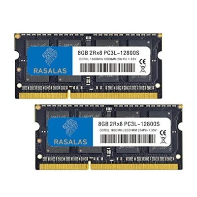 Image of Rasalas 16GB 2x8GB DDR3 1600 1600MHz PC3L 12800S 12800 Non ECC Unbuffered 1.35V CL11 2Rx8 Dual Rank SODIMM Laptop Memory Ram