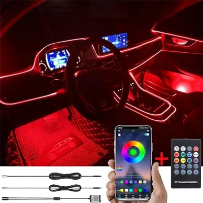 Image of TABEN Car Atmosphere Light Kit Music Sync Multicolor RGB 16 Million Colors 3 Meters Fiber Optic USB Ambient Lighting Kits Sound Active, Wireless RF Remote Control and Bluetooth APP DC 12V