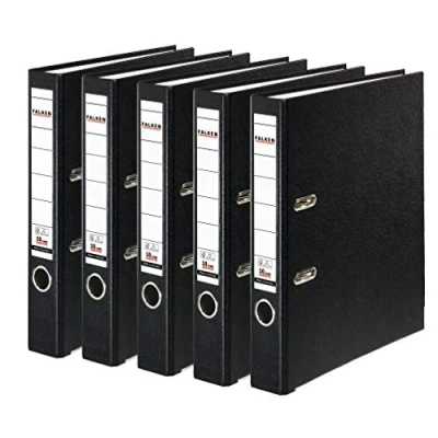 Image of Original Falken 5 pack PP Color plastic folders. Made in Germany. cm narrow DIN A4 black Vegan ring binder file folder letter office slotted