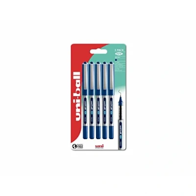 Image of Uni ball UB 150 Eye Blue Rollerball Pens. Premium Micro 0.5mm Ballpoint Tip for Super Smooth Handwriting, Drawing, Art, Crafts and Colouring. Fade Water Resistant Liquid Ink. 5 Pack