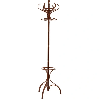 Image of Premier Housewares 12 Hook Coat Stands Wooden Stand Hooks Hangers Rack For Hallway In Walnut 184 x 48