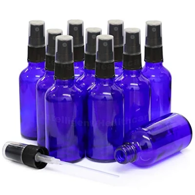 Image of Intelligent Healthcare Pack of 10 50ml Blue Glass Bottles with BLACK ATOMISER Sprays Cobalt Spray for Liquid/Cosmetics/Essential Oil/Aromatherapy Use