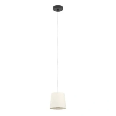 Image of Eglo Pendant Lighting Febres, Hanging lamp Above Dining Table, Room Ceiling Light Fixture, Made of bouclé Fabric, Metal in Black and Textile White, E27 Socket, Ø 35 cm