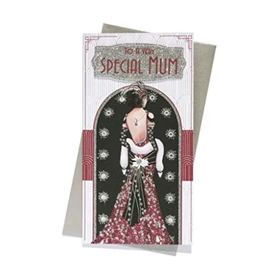 Image of Art Deco Lady Special Mum Glittered Slim Birthday Card