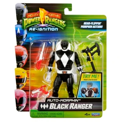 Image of Power Rangers Mighty Morphin Auto Black Ranger Action Figure