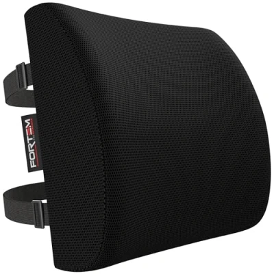 Image of FORTEM Lumbar Support Cushion, Back for Office Chair and Car Seat, Rest Gaming Chair, Memory Foam Pillow, Desk Breathable &amp; Washable Cover, Adjustable Straps