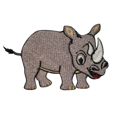 Image of Rhinoceros Patch, Animal Rhino Cartoon Applique, Kids Rhymes Patch Embroidered Iron on Sew Badge for Clothes etc.8.5x5cm
