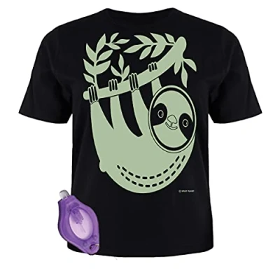 Image of Splat Planet Sloth Magic Creative Glow in The Dark T Shirt with UV Pen Torch for Kids (Age 12 13, 12_Years) Black