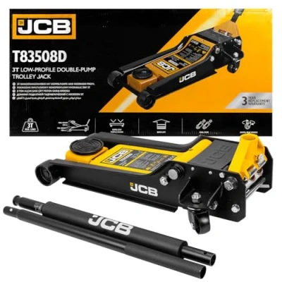 Image of JCB Hydraulic Trolley Jack, 3 Tonnes Capacity, 98 535mm Lift Height, Yellow/Black