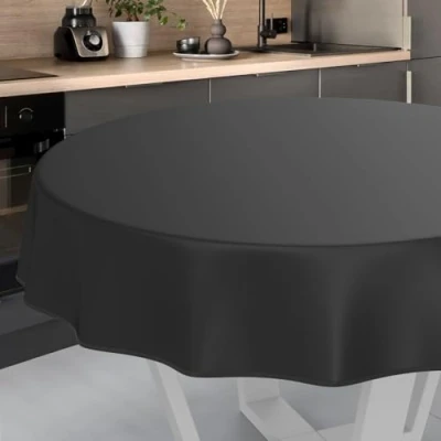 Image of ANRO Oilcloth Tablecloth, Washable, Oilcloth, Garden Outdoor, Indoor, Round, 140 cm with Hem, Black