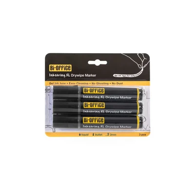 Image of Bi Office InkstringXL Dry wipe Marker for White Boards with Gel Ink and 3 mm Round Tip Black, Pack of