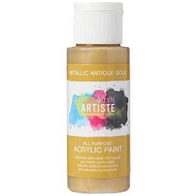 Image of Artiste Acrylic Paint 59ml 2Oz Metallic Antique Gold, Quick Drying Professional Art, Craft And Hobby Artists Paint, Vibrant Colour, Water Based Paints Cover All Surfaces With Ease, Ideal For Travel