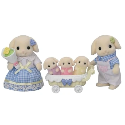 Image of Sylvanian Families 5735 Flora Rabbit Family Dollhouse Playsets, [&#039;Blue&#039;, &#039;Checkered&#039;]