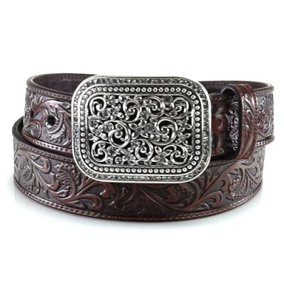 Image of ARIAT Women&#039;s Scroll Embossed Buckle Belt, Brown, S