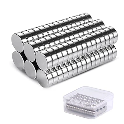 Image of Vinabo Pack of 60 Neodymium Magnets, Small Magnets Round 6 x 3 mm, for DIY Craft Office Pin Board, Magnetic Fridge, Cone Music Nickel Plated Steel Silver