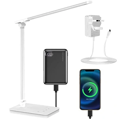 Image of Desk Lamp Eye Caring LED Table Dimmable Bedside with 2 USB Charging Ports and 10 Brightness Levels x 5 Colour Modes Touch Control Daylight for Office, Bedside, Reading Auto Timer