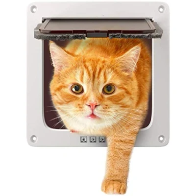 Image of Sailnovo Cat Flap Dog 4 Way Magnetic Closure for Cats and Small Dogs Door Pet 19 x 20 2.1 cm (S, White)
