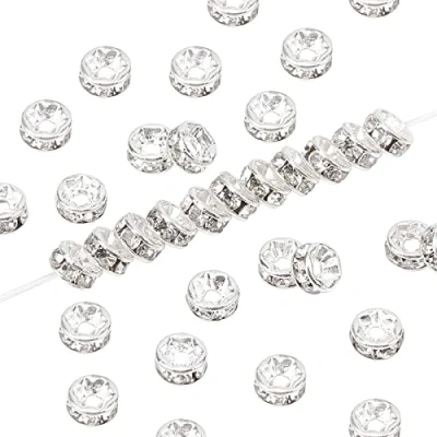 Image of NBEADS 200 Pcs 5mm Grade A Silver Plated Clear Crystal Rhinestone Round Rondelle Spacer Beads for Jewelry Making