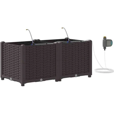 Image of vidaXL Garden Planters with Water Irrigation System 2 pcs Brown