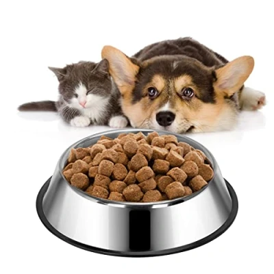 Image of Nobleza Stainless Steel Small Dog Bowls 240 ml, 15.6 cm/ 6.2 in Diameter Cat Bowl Food Water Puppy Feeding Pet for Kittens with Non Slip Rubber Base
