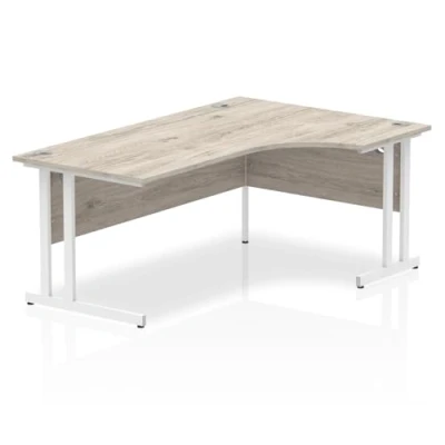 Image of Impulse 1800mm Right Crescent Desk Grey Oak Top White Cantilever Leg