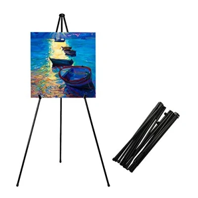 Image of Mutualsign Art Easel, Folding Tripod Portable Floor Stand Lightweight Metal Adjustable Display Collapsible Easel for Menu/Presentations/Posters/Art Displays. (Black, 2 Packs)
