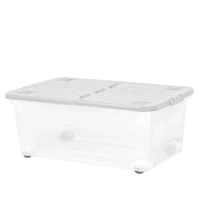 Image of CLEAR STORAGE BOX 45L WITH WHEELS AND GREY FOLDING LID WHAM HEAVY DUTY