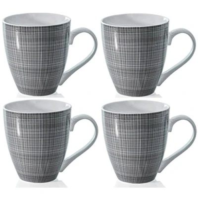 Image of Sketch Set of 4 Mugs Porcelain Extra Large Coffee Soup Hot Cocoa (Grey), 568ml